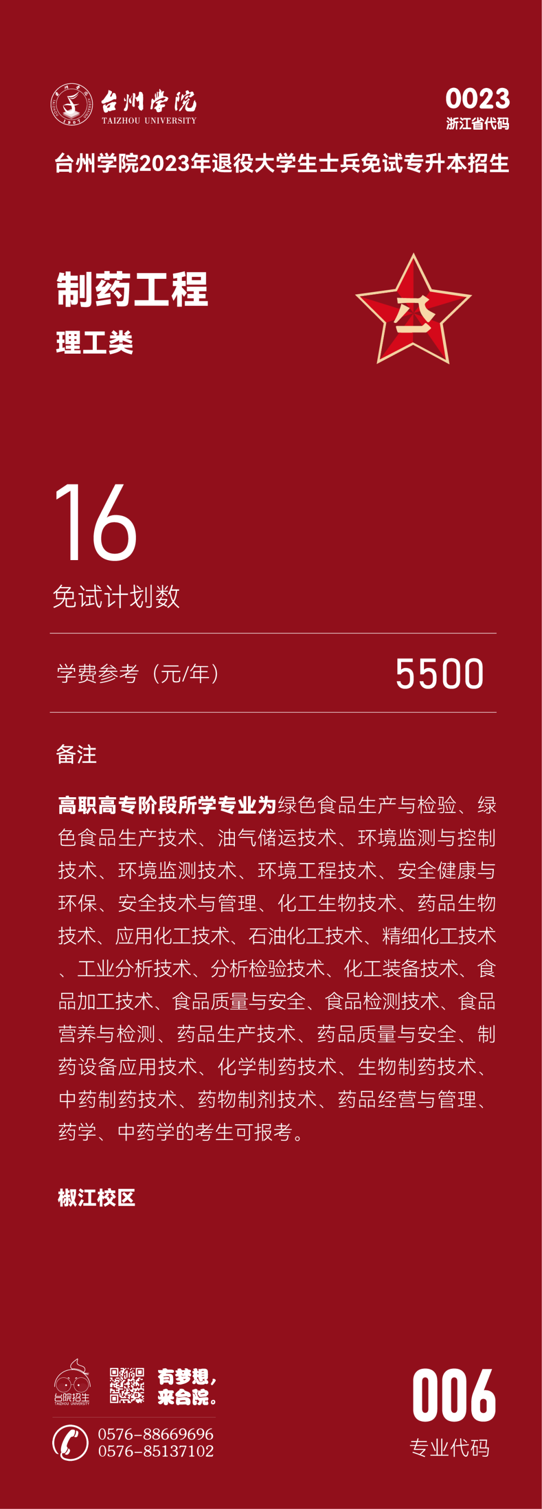 臺州學(xué)院退役大學(xué)生士兵免試專升本招生專業(yè)