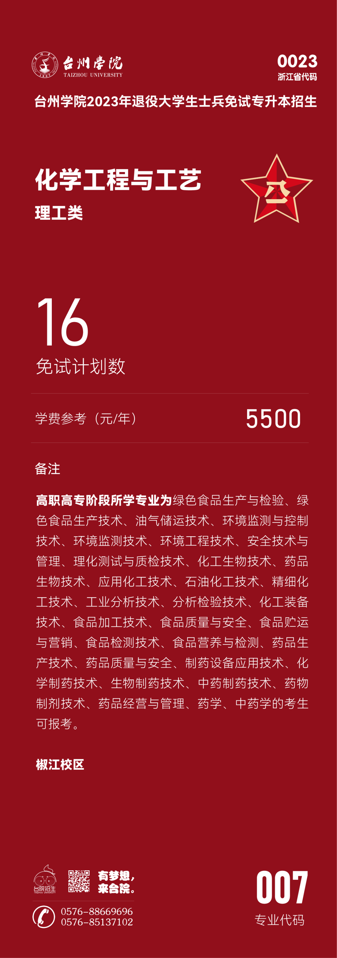 臺州學(xué)院退役大學(xué)生士兵免試專升本招生專業(yè)